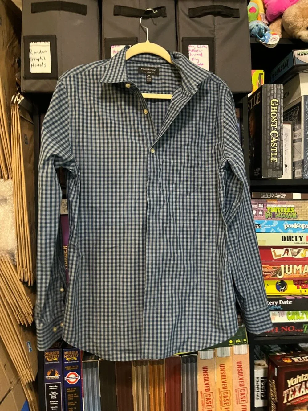 Banana Republic Non-Iron Tailored Slim Fit Dress Shirt – Blue Check – Medium 15